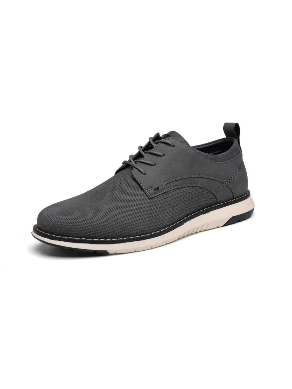 Men's Grey Pin-dot Kitten Heel Perforated Lace-up Business Dress Oxford Shoes